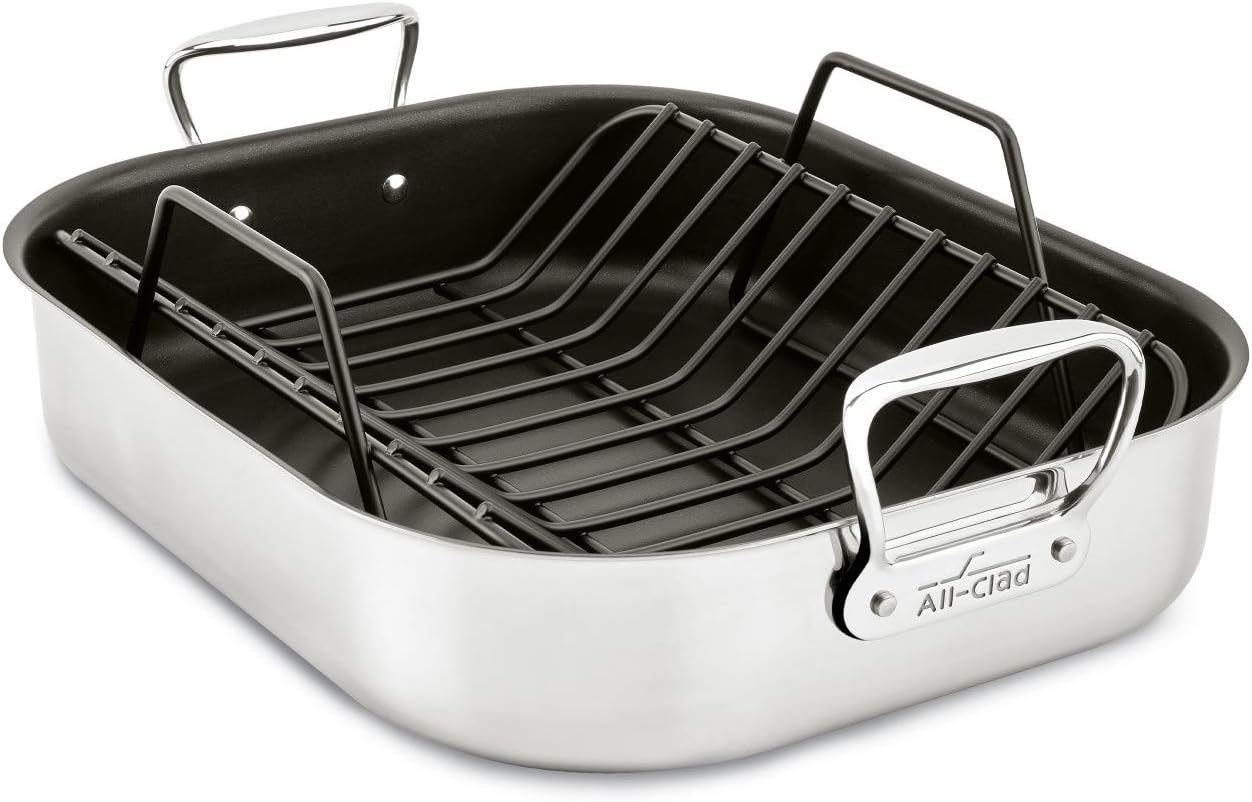 All-Clad Specialty Stainless Steel Large Roaster with Nonstick Rack 13x16 Inch Oven…