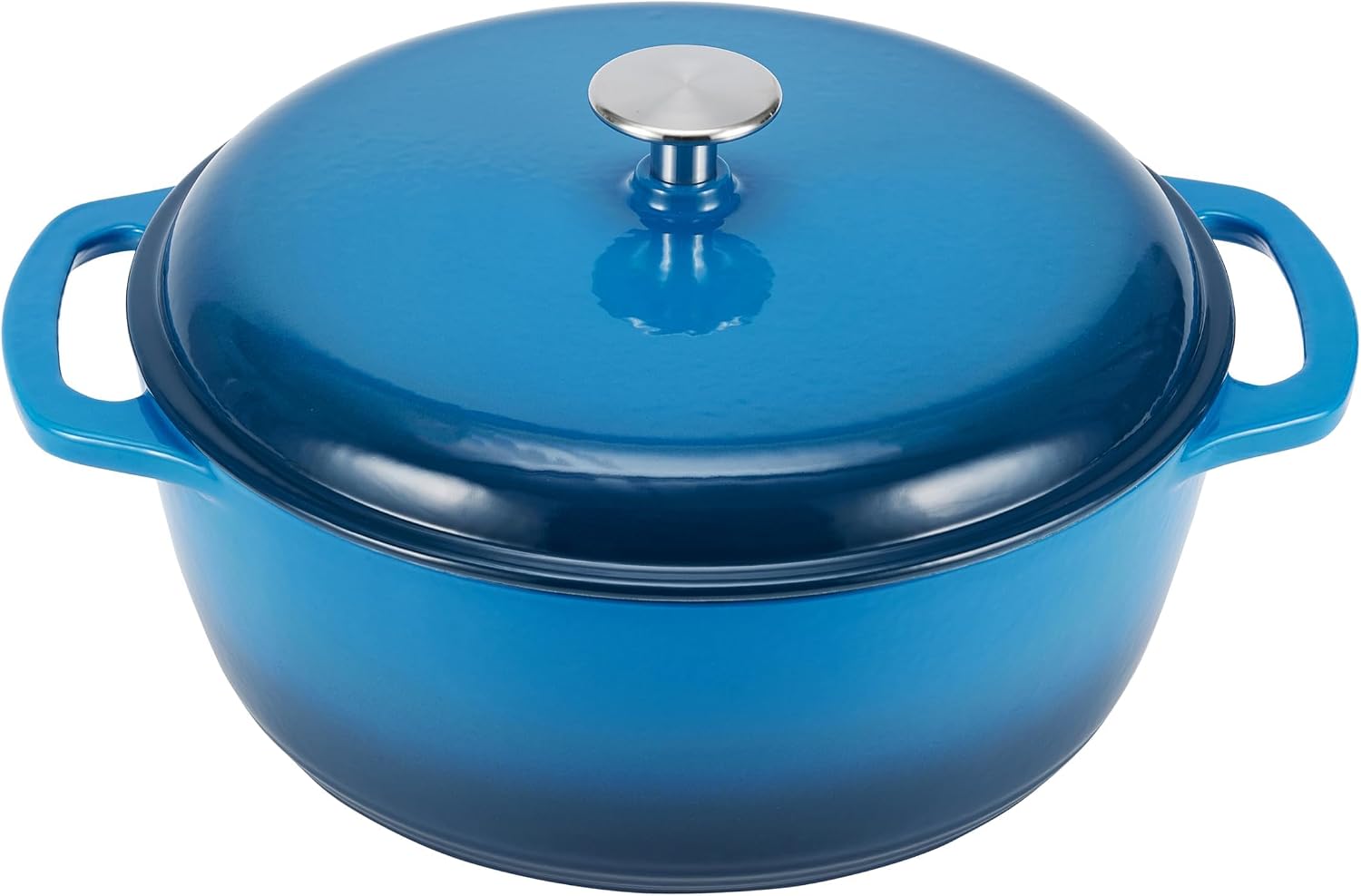 Amazon Basics Enameled Cast Iron Dutch Oven Pot with Lid, Dual Handles, Heavy-Duty, Oven Safe, Round, 4.3-Quart, Blue