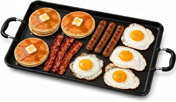American Dream 19.2" x 11.6" Heavy Duty Double Burner Griddle Pan, Large Flat Griddle for Multi-Scene Use, Non-Toxic, Even Heat Cooking Surface for Pancakes, Roti, Eggs & Grill - 1Pc