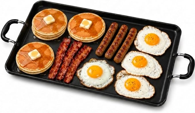 American Dream 19.2" x 11.6" Heavy Duty Double Burner Griddle Pan, Large Flat Griddle for Multi-Scene Use, Non-Toxic, Even Heat Cooking Surface for Pancakes, Roti, Eggs & Grill - 1Pc