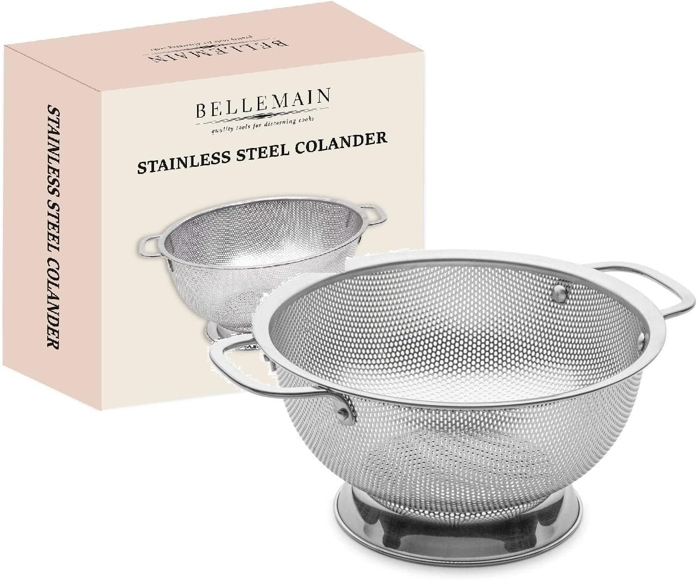 Bellemain 3 Qt Metal Colander with Handle | Pasta, Spaghetti, Berry, Fruit, Vegetable,…