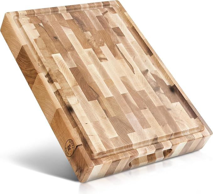 Maple End-Grain Cutting Board – Made in USA – 17” x 13” x 1.75” (10 lbs) - Thick Butcher Block – Juice Groove, Non-Slip Feet – Food-Safe Mineral Oil Finish – Premium Gift Box