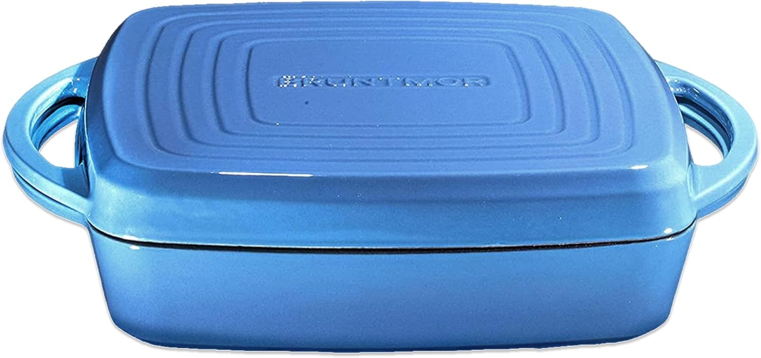 Bruntmor 2-in-1 Square Dutch Oven Casserole Dish with Lid, Dual Handles and Grill Pan for…