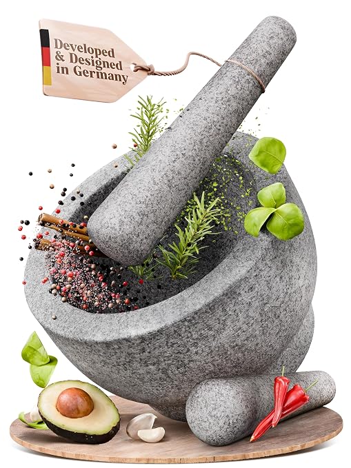 ChefSofi Extra Large 8 Inch 5 Cup-Capacity Mortar and Pestle Set - One Huge Mortar and…