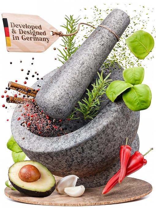 ChefSofi Mortar and Pestle Set - 6 Inch - 2 Cup Capacity - Unpolished Heavy Granite for…