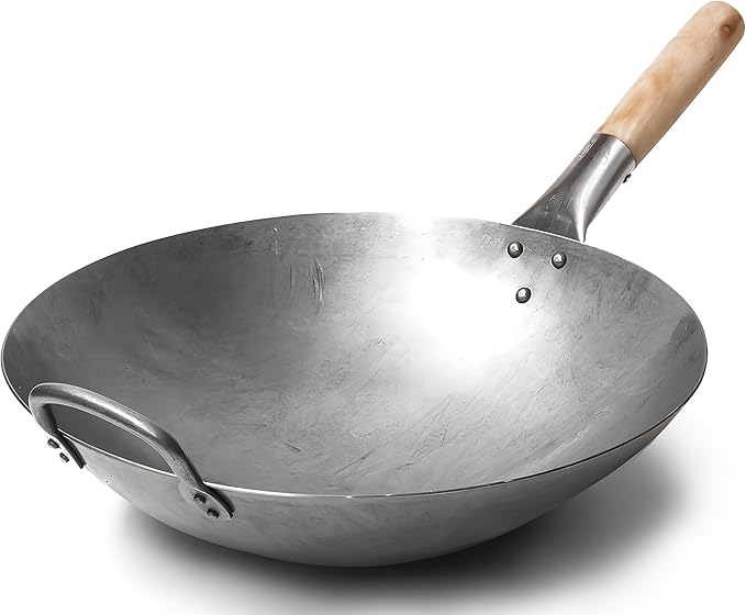 Craft Wok Traditional Hand Hammered Chinese Carbon Steel Wok with Wooden and Steel Helper…