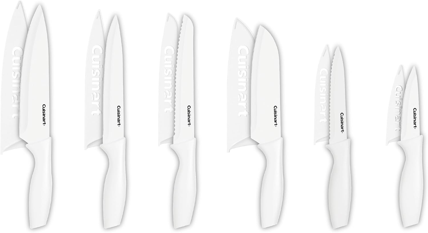 Cuisinart Knife Set, 12pc Ceramic Coated Knife Set with 6 Blades & 6 Blade Guards, Lightweight, Stainless Steel, Durable & Dishwasher Safe (White)