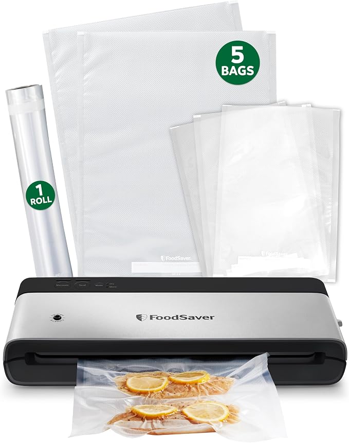 FoodSaver PowerVac Compact Vacuum Sealing Machine Stainless Steel & Black Vertical…