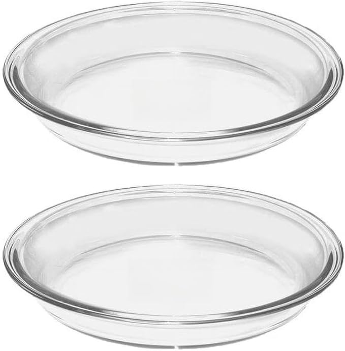 (2 Pack) 9 Inch Glass Pie Pan, Oven Safe Pie Plate for Baking Pies & Quiches Up to 425°F, Fridge & Freezer Safe, Stain Resistant Glass Bakeware
