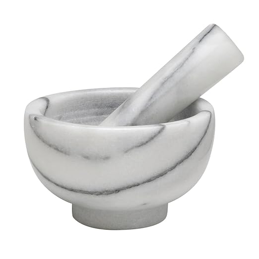 HIC Kitchen Mortar and Pestle Set, Solid Carrara Marble, 3.8-Inch, Spice Herb Grinder,…