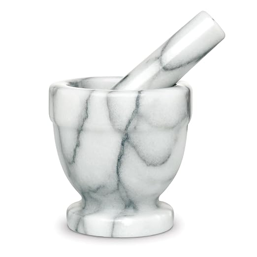 HIC Kitchen Tall Mortar and Pestle Set, Solid Carrara Marble, 4-Inch, Spice Herb Grinder,…