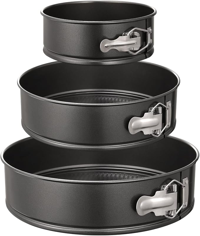 HIWARE Springform Pan Set of 3 Non-stick Leakproof Round Cake Pan Set Includes 3 Pieces…