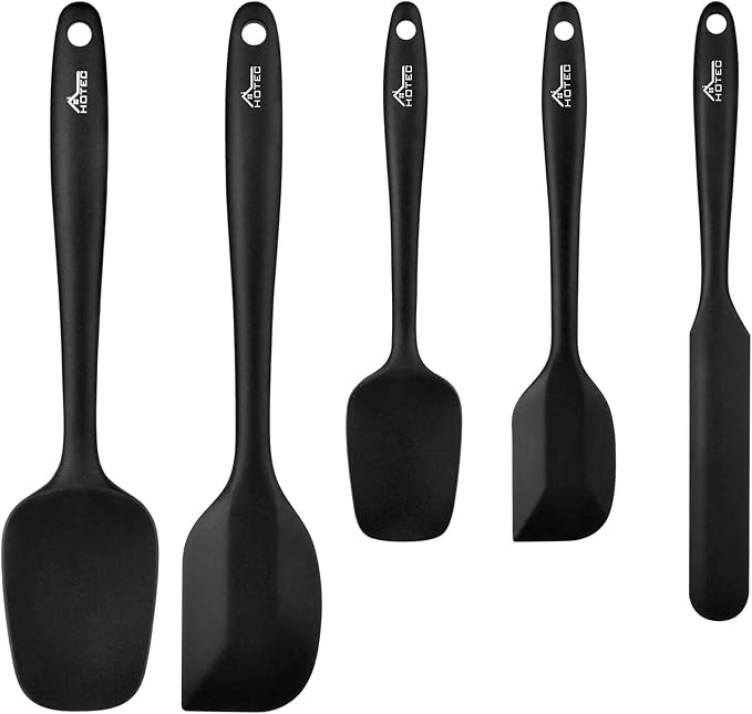 HOTEC 600℉ Heat Resistant BPA-Free Silicone Rubber Spatula Set,Kitchen Cooking Spatulas,…