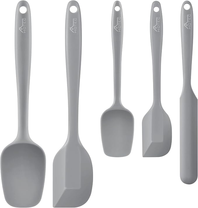 HOTEC 600℉ Heat Resistant BPA-Free Silicone Rubber Spatula Set,Kitchen Cooking Spatulas,…