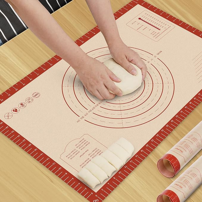 HOTEC Silicone Baking Mat - 26x16 Thickened Pastry Dough Mat with Measurement Non-Stick For Dough Rolling, Bread, Oven Liner, Kitchen Counter, Fondant/Pie Crust