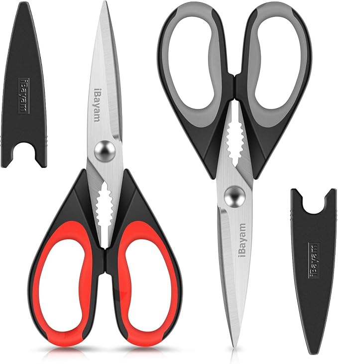 iBayam Kitchen Scissors All Purpose Heavy Duty 2 Pack with Protective Sheath, Stainless…