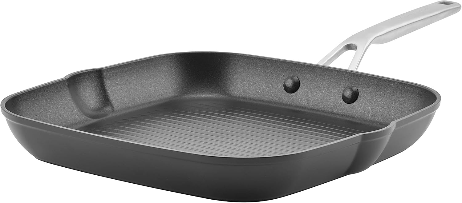 KitchenAid Hard Anodized Induction Nonstick Square Grill Pan/Griddle with Pouring Spouts,…
