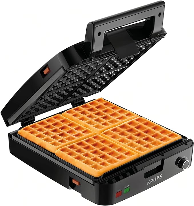 KRUPS 4-Slice Belgian Waffle Maker: Stainless Steel, 5 Browning Levels, Audible Ready…