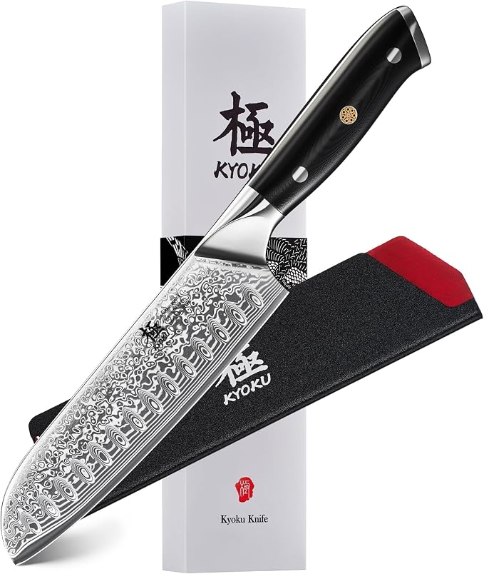 KYOKU Santoku Knife - 7" - Shogun Series - Japanese VG10 Steel Core Forged Damascus Blade…