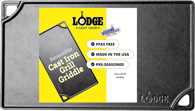 Lodge Double Play Reversible Cast Iron Grill/Griddle - Dual-Sided with Double Burner…