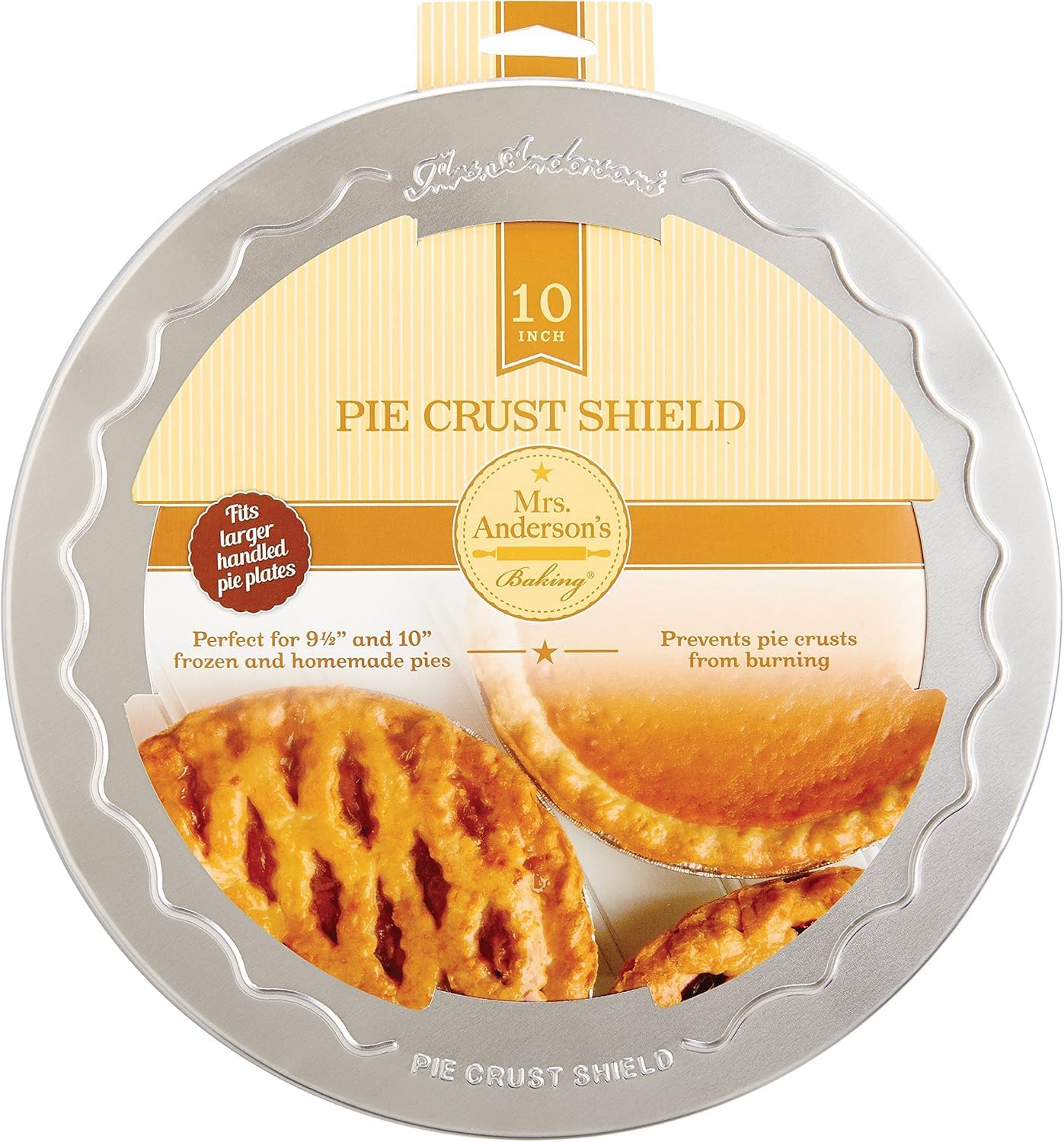 Mrs. Anderson's Baking Pie Crust Protector Shield, Fits 9.5-Inch And 10-Inch Pie Plates, Prevents Over-Browning And Spills