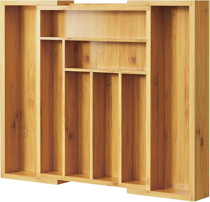 Pipishell Bamboo Expandable Silverware Drawer Organizer, Adjustable Kitchen Utensil Tray…