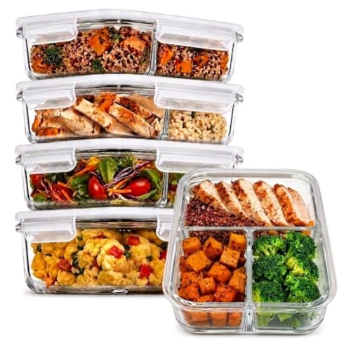 PrepNaturals 5 Pack 34oz Glass Meal Prep Containers