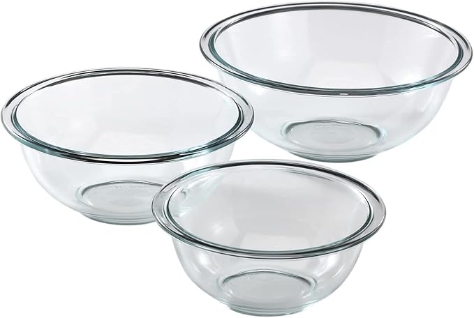 Pyrex Essentials (3-Piece) Glass Mixing Bowls Set For Prepping, Baking and Cooking,…