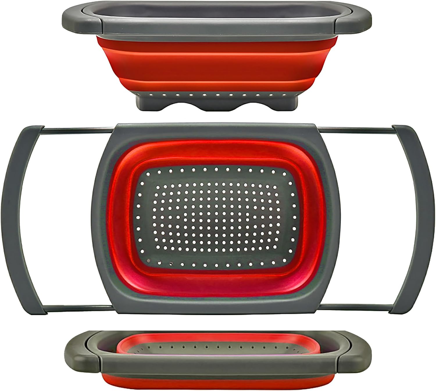 Qimh Colander Collapsible, Over The Sink Veggies/Fruit 6-Quart Strainers and Colanders with Extendable Handles, Folding Strainer for Kitchen