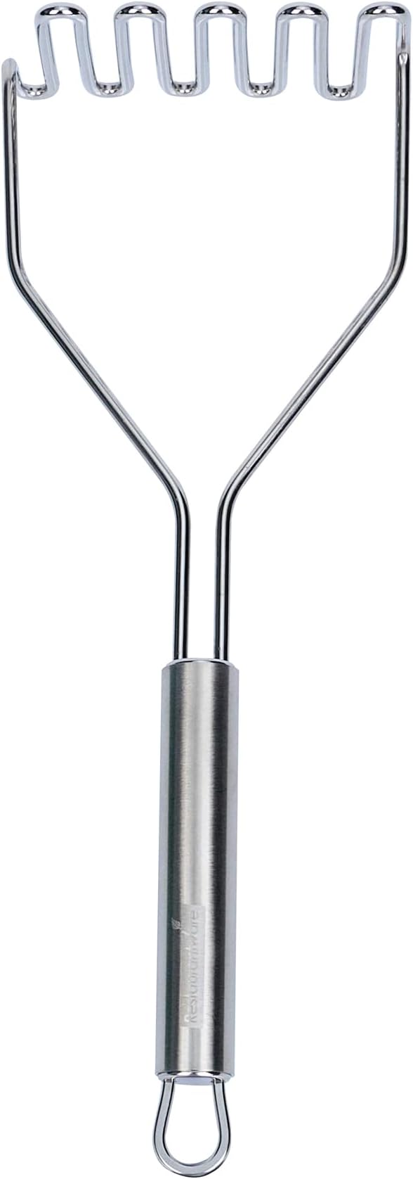 Restaurantware Stainless Steel Potato Masher - German Standard Heavy Duty Vegetable Masher, Ergonomic Handle, Dishwasher Safe - Avocado Guacamole Masher for Potatoes, Beans
