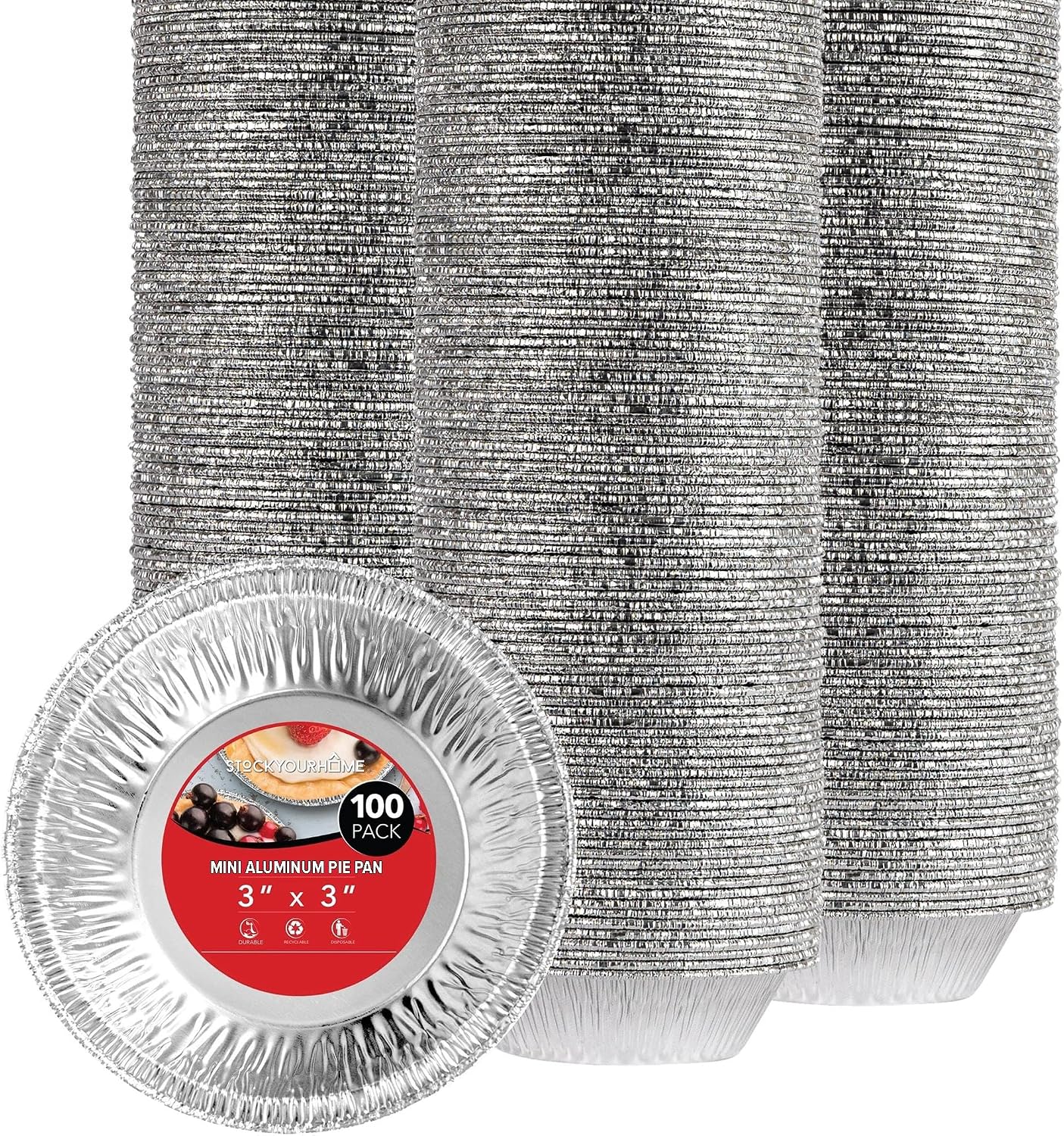 Stock Your Home 100 Count Aluminum Mini Pie Pans - 3 Inch Disposable Recyclable Foil Pie Tins for Bakeries, Cafes, Restaurants