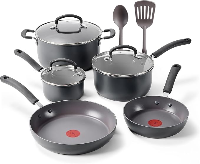 T-Fal Ultimate Hard Anodized Nonstick 10 Piece Cookware Set, Oven Safe Up to 400°F,…