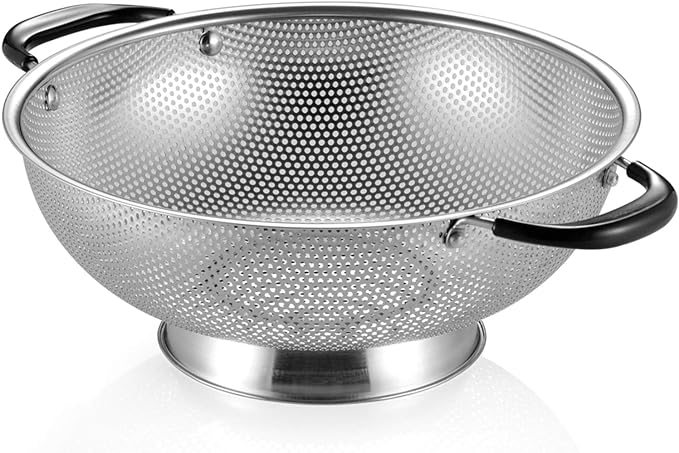 Tiawudi 18/8 Stainless Steel Colander, Easy Grip Micro-Perforated 5-Quart Colander,…