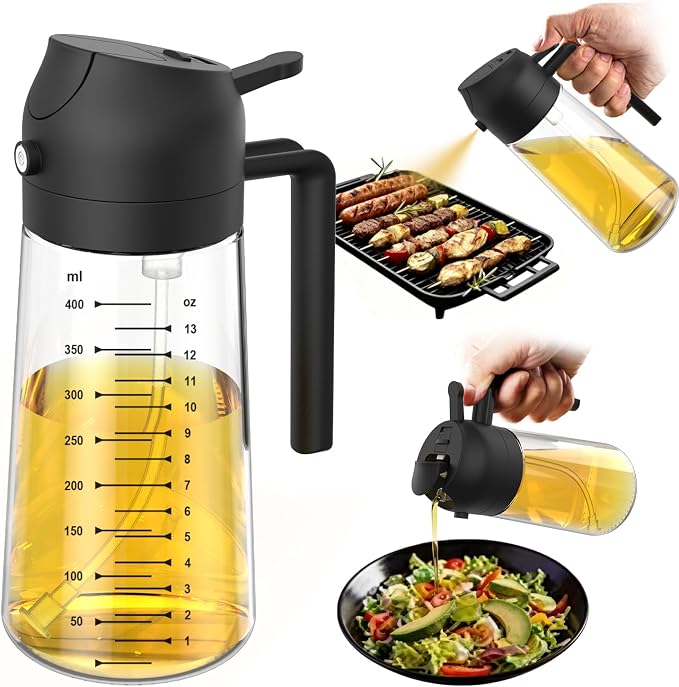 TrendPlain 16oz/470ml Glass Olive Oil Sprayer for Cooking – 2 in 1 Olive Oil Dispenser…