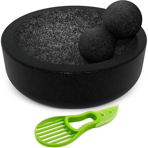Umien Granite Mortar and Pestle Set - 8-Inch Natural Stone Molcajete with Avocado Tool -…