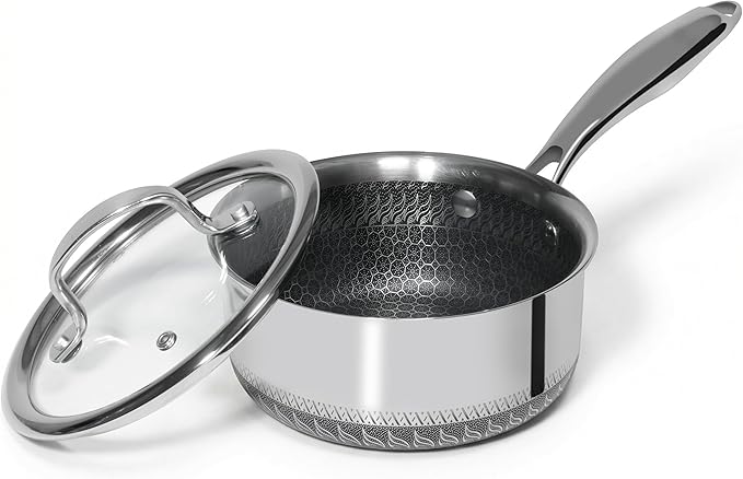 USELUCK Nonstick 2-QT Saucepan with Glass Lid,Stainless Steel Pot,Stay-Cool Handle,Dishwasher-Safe,Oven-Safe,Induciton Ready,Compatible with All Cooktops.