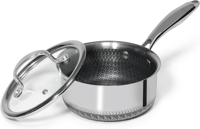 USELUCK Nonstick 2-QT Saucepan with Glass Lid,Stainless Steel Pot,Stay-Cool Handle,Dishwasher-Safe,Oven-Safe,Induciton Ready,Compatible with All Cooktops.