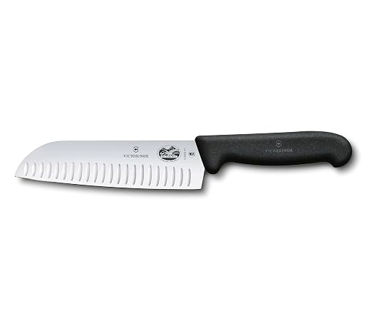 Victorinox Fibrox 7 In. Santoku Knife, Granton Blade, Black