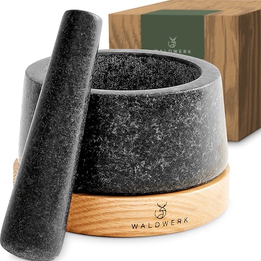 WALDWERK Mortar and Pestle - Mortar and Pestle Set with Anti-Scratch Oak Wood Base -…