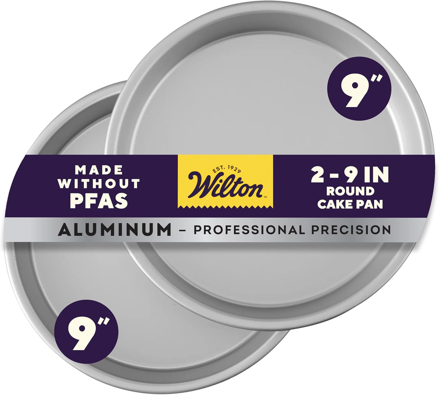 Wilton 2-Piece 9 x 2 Inch Round Cake Baking Pan Set, Even Heating Aluminum Bakeware for Tiered & Layered Cakes, Made without PFAS, Packaging May Vary