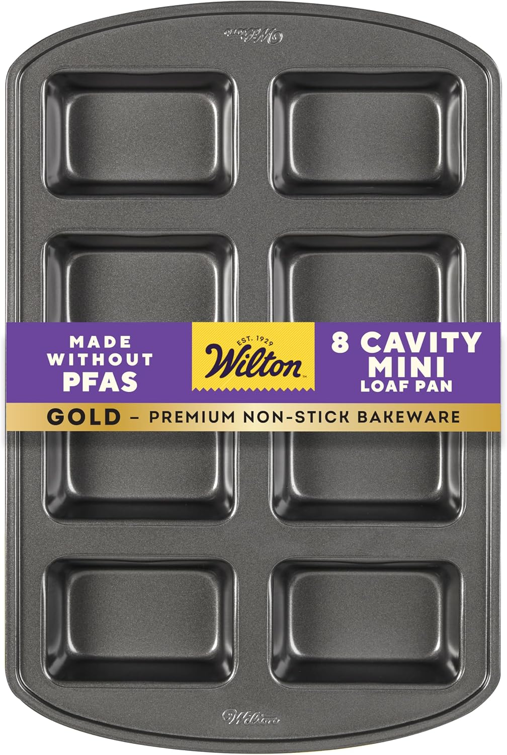 Wilton Gold Non-Stick Bakeware Mini Loaf - Baking Pan for Mini Banana Breads, Cakes & More - Made Without PFAS - Offers Even Heat Distribution & Hassle-Free Cleaning - 15 x 10 x 1.6 Inch, 8 Cavity