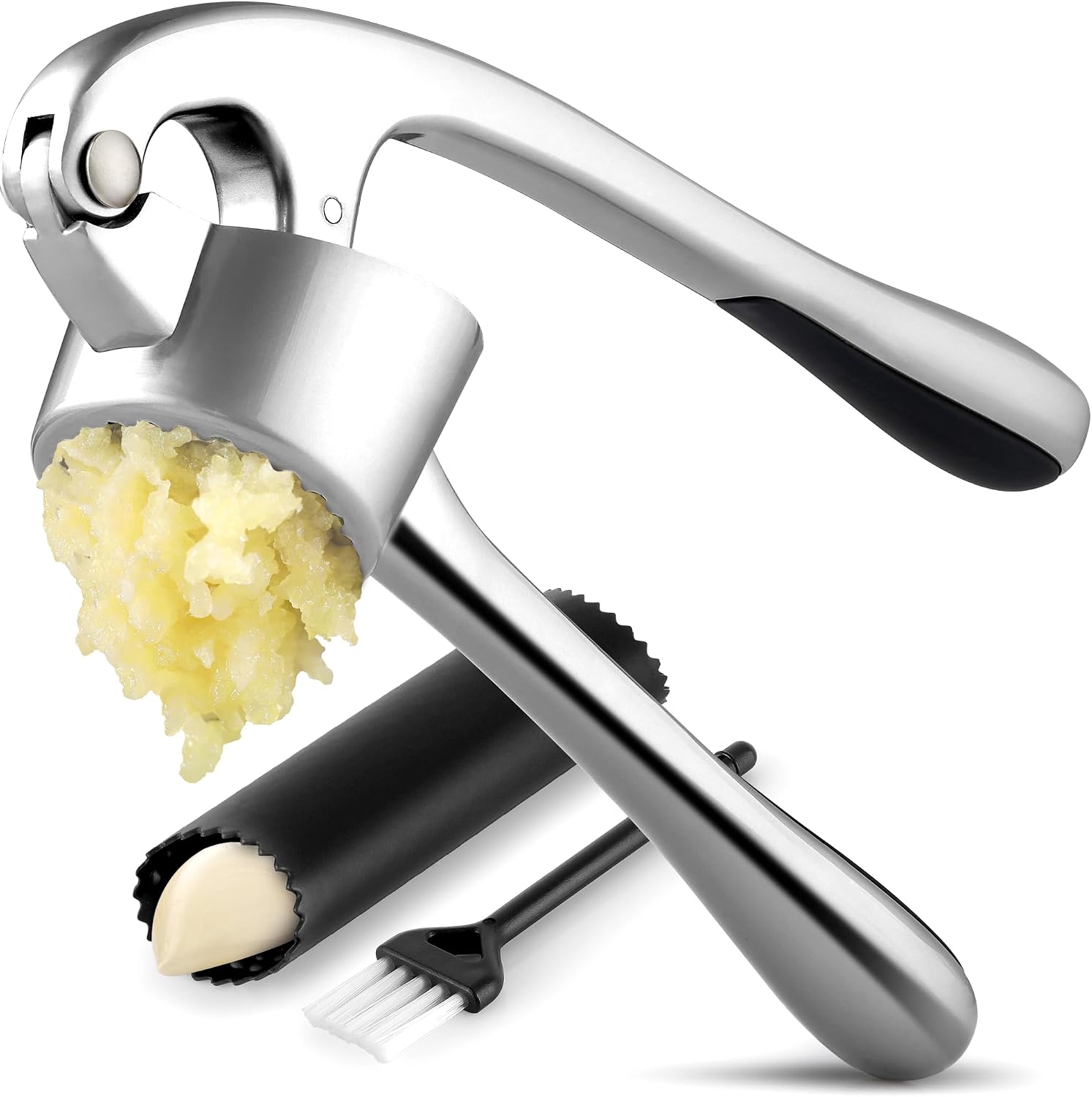Zulay Kitchen Large Premium Garlic Press Set - Bigger Bowl for Bigger Garlic - Rust Proof…