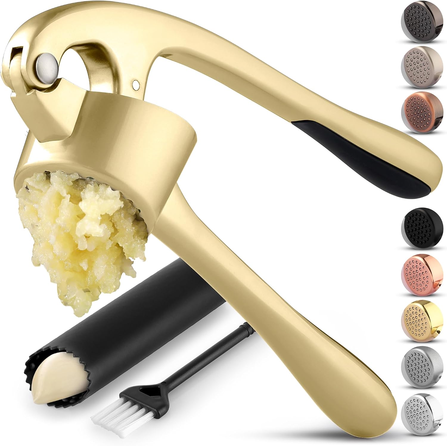 Zulay Kitchen Large Premium Garlic Press Set - Bigger Bowl for Bigger Garlic - Rust Proof…