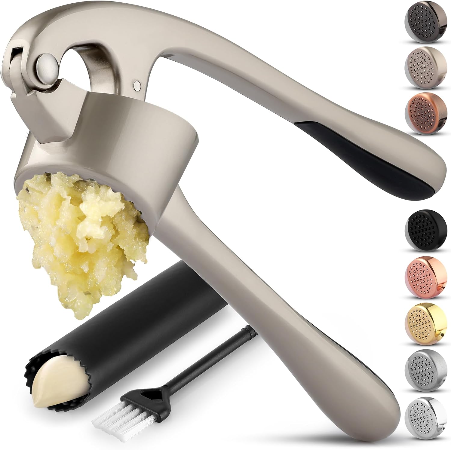 Zulay Kitchen Large Premium Garlic Press Set - Bigger Bowl for Bigger Garlic - Rust Proof…