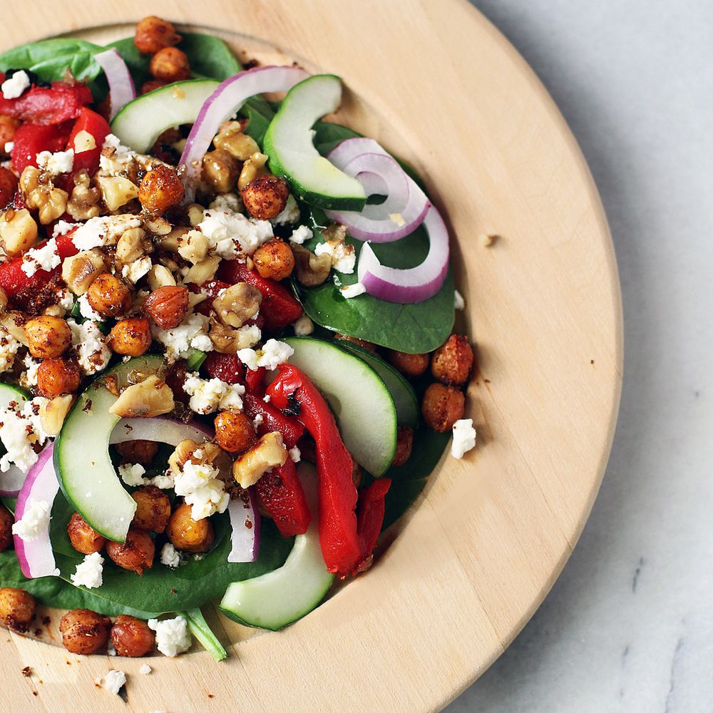 Toasted Chickpea and Spinach Mediterranean Salad