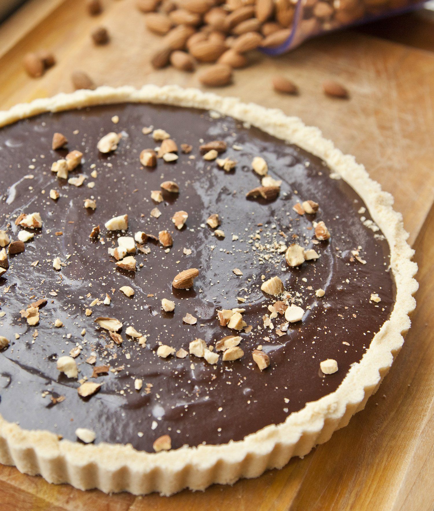 No-Bake Chocolate Ganache Tart with Toasted Almonds