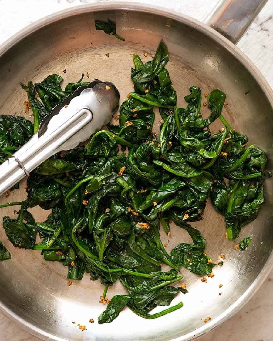 Sautéed Spinach with Garlic and Feta