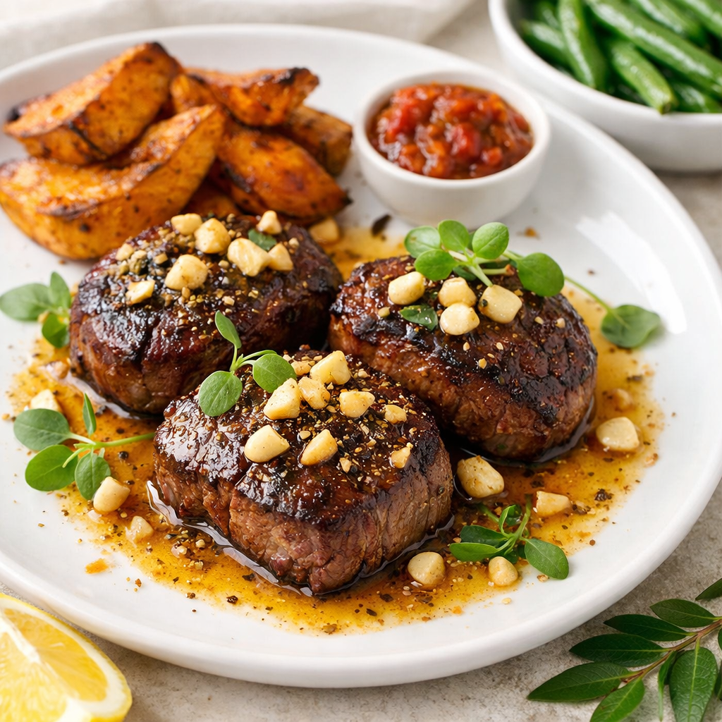 Pan-Fried Kangaroo Medallions with Wattleseed Pepper Sauce