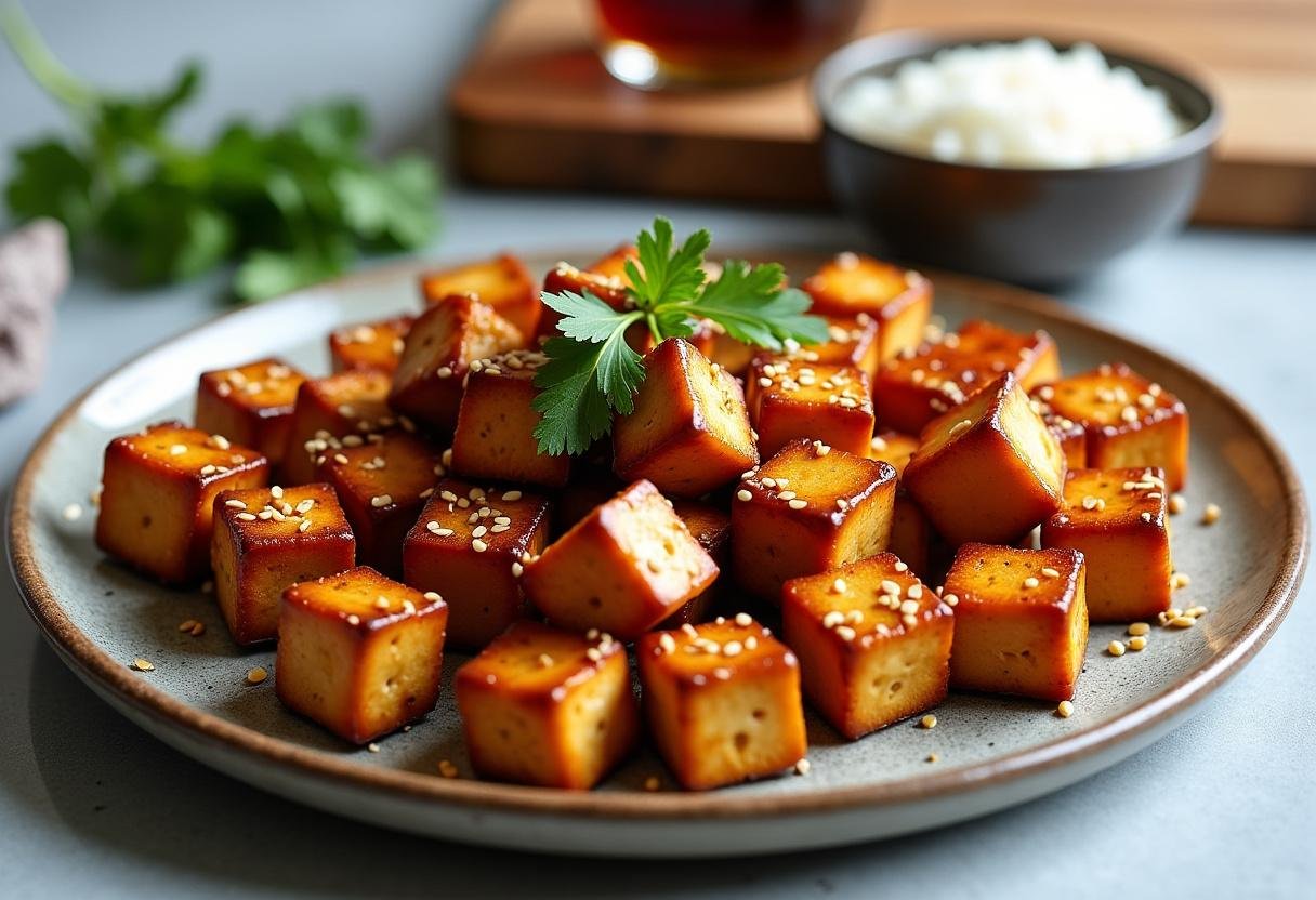 Pan-Fried Korean Tofu with Soy-Ginger Glaze
