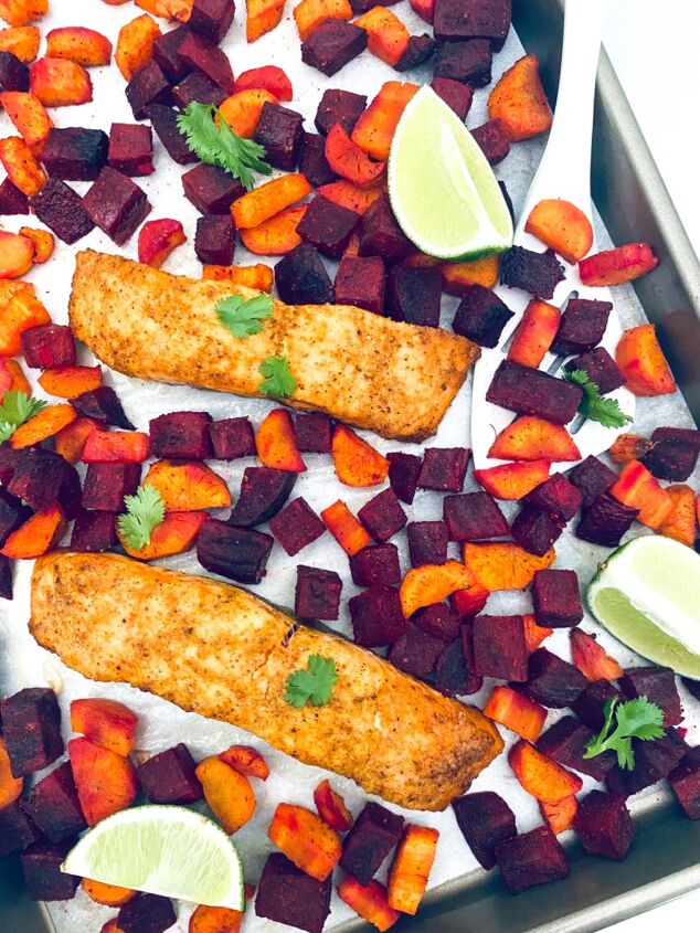 Sheet Pan Moroccan-Spiced Salmon with Roasted Cauliflower and Carrots